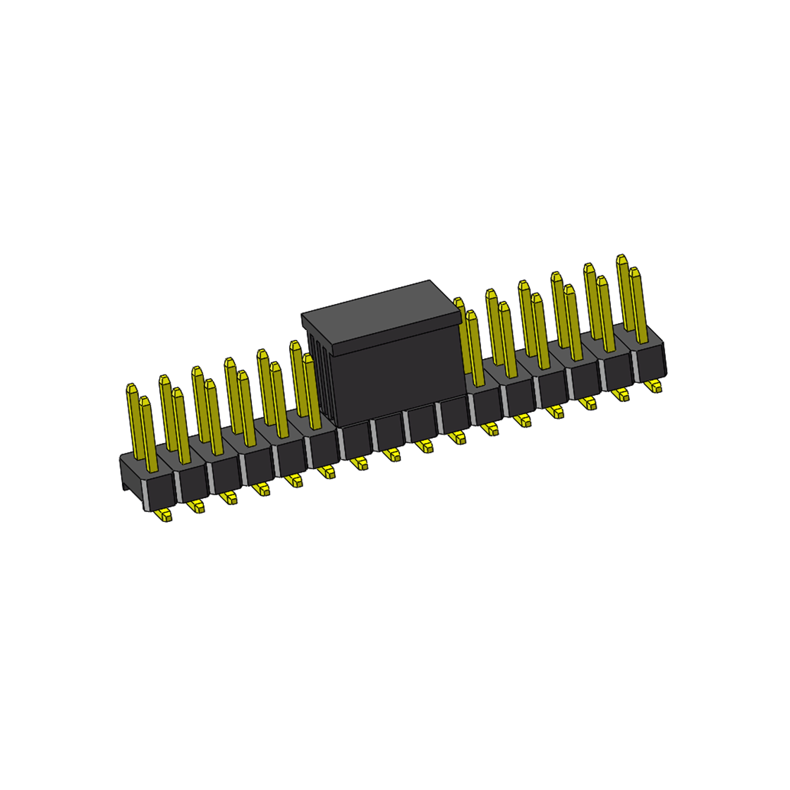 Pitch 2.54mm 180° 双排 SMT+CAP 单塑排针 PA:5.84 PC:7.3 2X16Pin 黑色 镀全金G/F